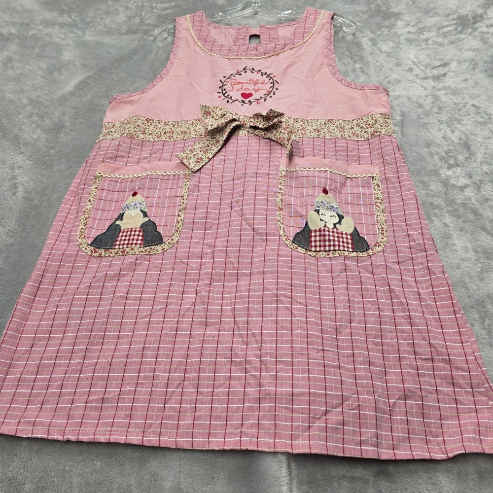 KC Trading Co Apron Women One Size Pink Gingham Embroidered Beautiful Day Kawaii - Picture 13 of 16
